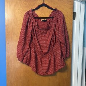 Lane Bryant Stripe Ruched Peplum Blouse 14/16